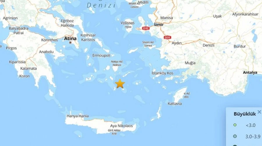 Ege Denizi'nde 5.2 Büyüklüğünde Deprem